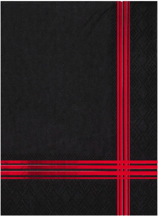 50 Black Gold Napkins 3-ply Cocktail Napkins Foiled 5 x 5 Inches Red Foil Trim Stripe Disposable Bar Napkins, Party Paper Dessert for Wedding Baby Shower Brithday Graduation 2025